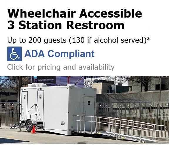 ADA+2 station restroom trailer, executive portable toilet