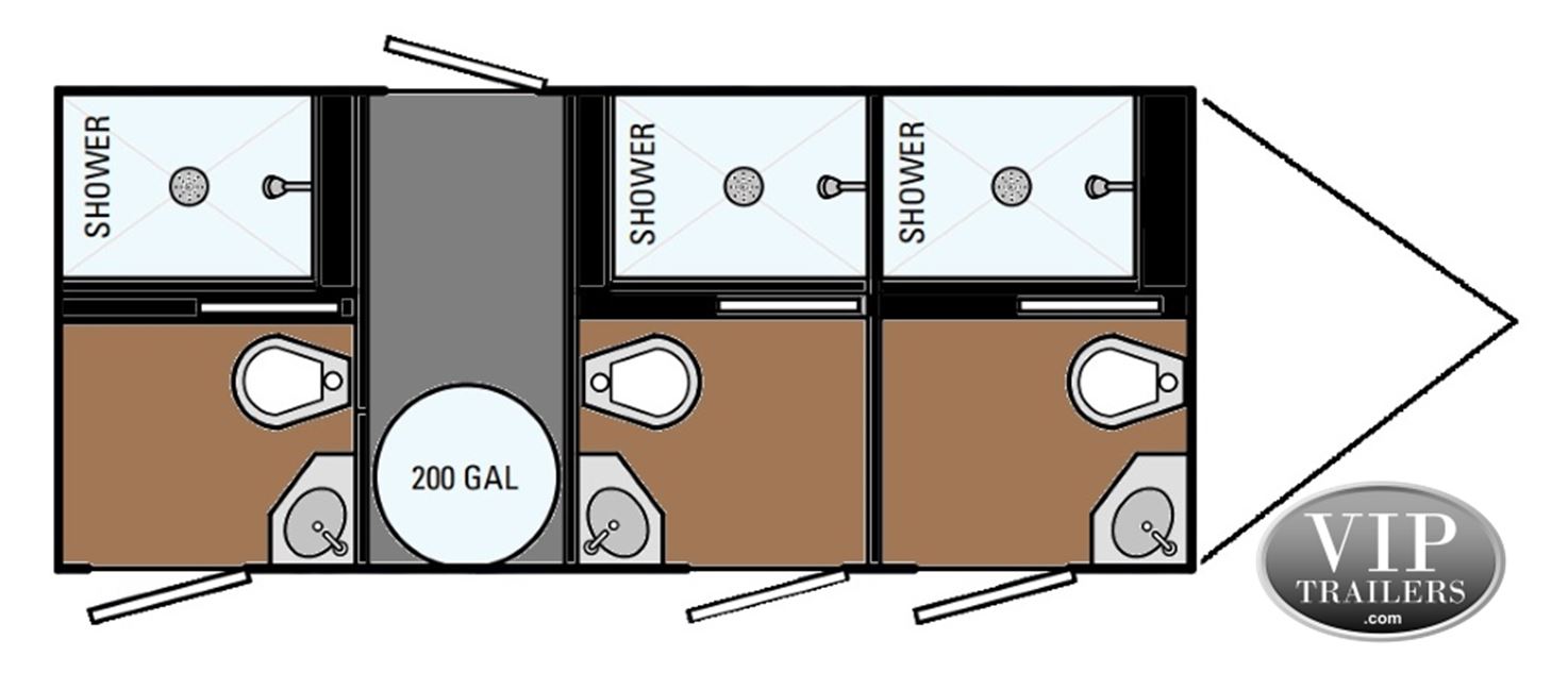 VIP Trailers 3 station shower restroom combo trailer layout